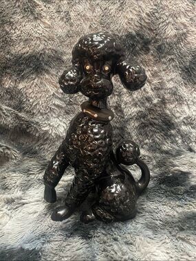 Vintage  Mid-Century Modern black ceramic poodle figurine